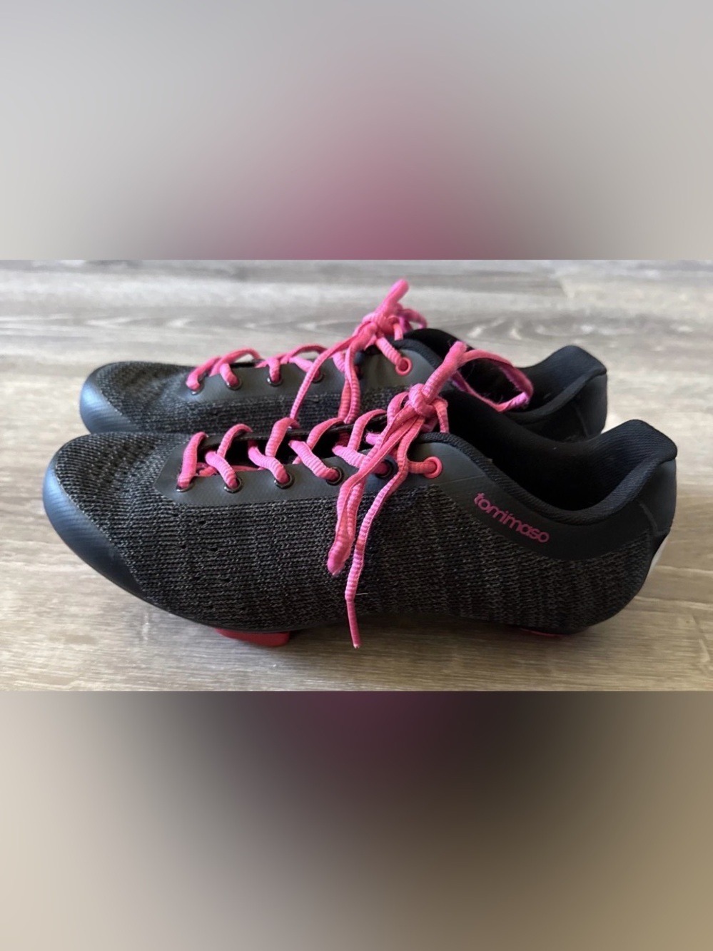Tommaso Women’s Cycling Shoes Pista Aria Knit Black Pink Clip In Peloton 9